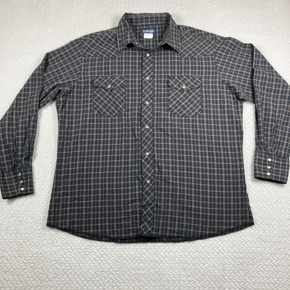 Wrangler Western Pearl Snap Work Shirt Men's XL Vintage Country Rodeo